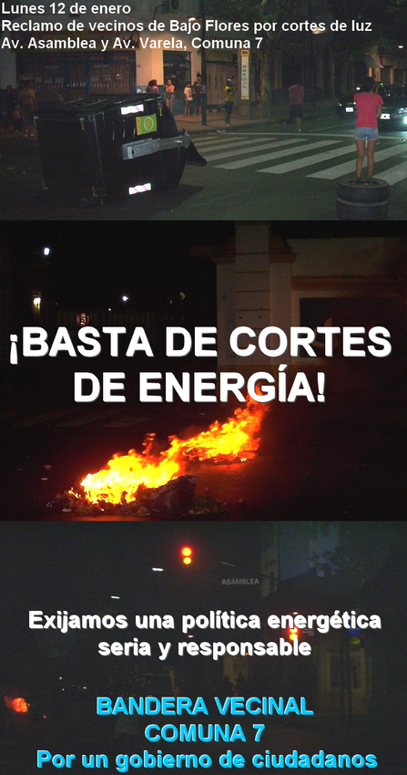 Crisis energética: Bandera Vecinal apoya reclamo en Comuna 7