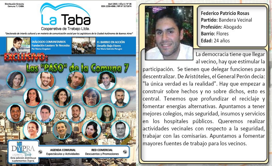 Comuna 7: La revista zonal entrevistó al Dr. Federico Rosas, 1er candidato de Bandera Vecinal