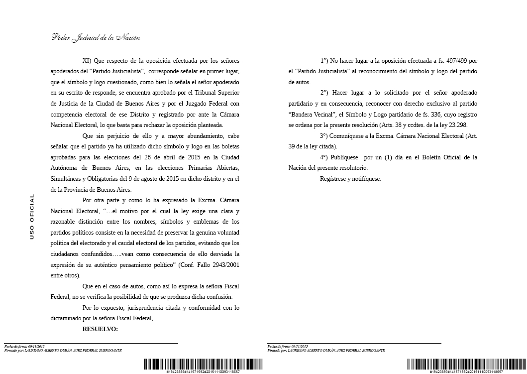 Justicia Electoral: Bandera Vecinal derrotó al kirchnerismo en Tribunales, nuevamente