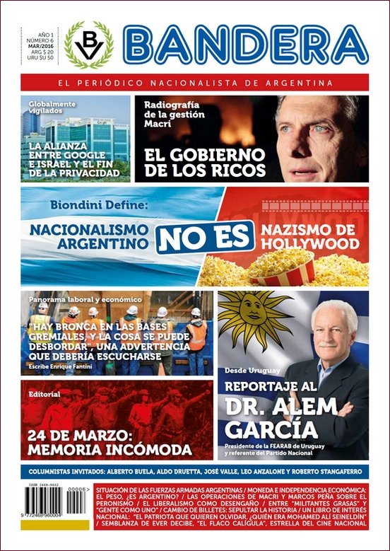 Tapa del N° 6 de Bandera – Marzo 2016 (click para ver imagen ampliada)