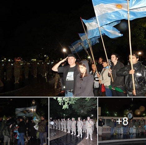 Bandera Vecinal junto a los Veteranos en Vigilia de Malvinas