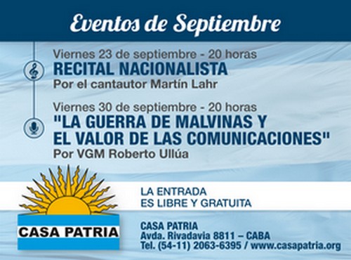Ciclo de Eventos del mes de Septiembre en Casa Patria Actos y Eventos
