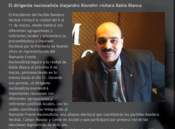 Expectativa por la visita de Biondini a Bahía Blanca (Agencia Realidad Bonaerense)