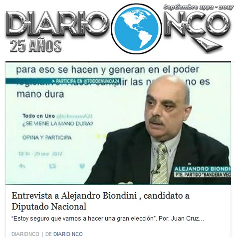 (Diario NCO) "Entrevista a Alejandro Biondini, candidato a Diputado Nacional"