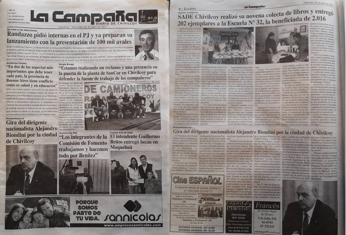 [Diario La Campaña] "Gira del dirigente nacionalista Alejandro Biondini por la Ciudad de Chivilcoy"