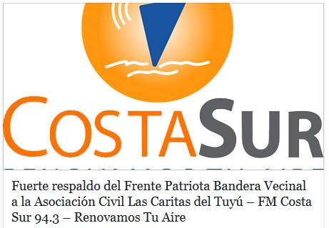 [FM Costa Sur] "Fuerte respaldo del Frente Patriota Bandera Vecinal a la Asociación Civil Las Caritas del Tuyú"